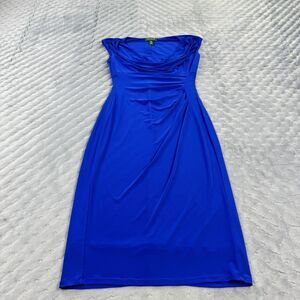 Lauren Ralph Lauren Dress Womens 4 Blue Queen Anne Wrap Sheath Ruched Bodycon